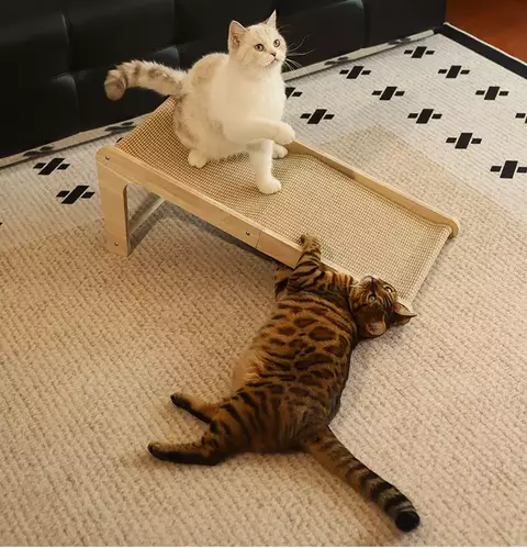 Poste para arranhar gatos de sisal em forma de L com base de madeira - brinquedo durável para animais de estimação, protetor de móveis de parede, brinquedo interno para gatos