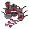 Cozinha multifuncional cozinhando conjunto com tampas de vidro, panelas de alumínio vermelho, antiaderente, 12 PCs, venda quente