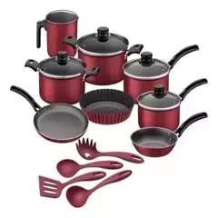 Cozinha multifuncional cozinhando conjunto com tampas de vidro, panelas de alumínio vermelho, antiaderente, 12 PCs, venda quente