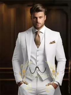 Imagem do Ternos de casamento casuais para homens, feitos sob medida, jaqueta, colete, calças, sparking formal do noivo, lapela pontudo, traje de 3 peças