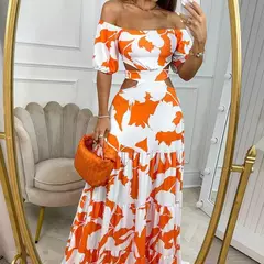 Vestido de balanço de manga curta feminino, temperamento sexy, deslocamento, slim fit, estampado, oco, renda para cima, balanço grande, cintura alta, dr