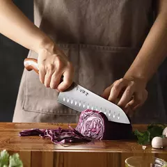 HEZHEN-Aço e Madeira Red Handle Kitchen Knife Set, Tesoura Titular, Nitidez Rod, Acessórios, 1.4116 Aço, 8 PCs - loja online