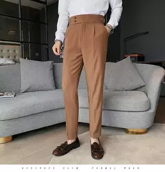 Homens estilo britânico ternos calças novo masculino sólido calças de cintura alta alta qualidade formal magro ajuste negócio casual terno calças na internet