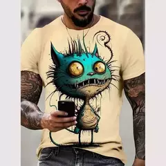 Camiseta 3D estampada animal masculina, estampa de gato e cachorro, manga curta, tops grandes, roupas de verão, nova moda - comprar online