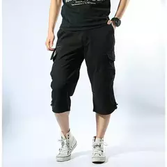 Calção de carga de comprimento longo masculino, calça Capri de algodão elástica casual com vários bolsos, curto tático militar, calções quentes, verão, 5XL