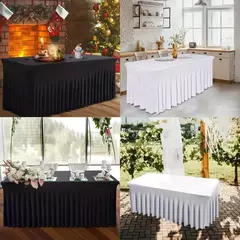 Tampas De Mesa Com Saia, Saias De Mesa Retangular, Tampas De Mesa De Poliéster, Toalha De Mesa Preta, Tampa De Mesa Do Spandex, 6 pés, 6 pés na internet