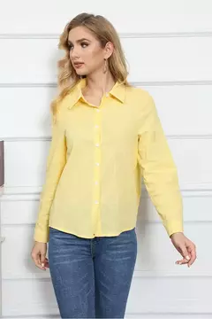 Lazer Branco Amarelo Camisas Botão Lapela Cardigan Top Lady Loose Long Sleeve Oversized Camisa Mulheres Blusas Outono Blusas Mujer - comprar online