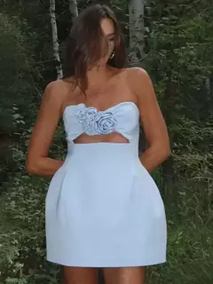 Aoaiiys-Mini Vestido Floral Sem Encosto Feminino, Vestidos Sólidos, Sem Alças, Elegante, Sexy, Sem Mangas, Moda, Verão, Novo - loja online