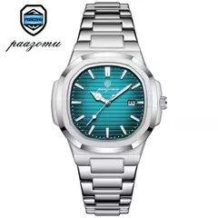 PAAZOMU-Relógio de pulso masculino, impermeável, luminoso, cronógrafo, aço inoxidável, relógios quartzo