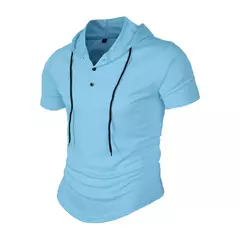 Esportes Fitness masculino com capuz camiseta de manga curta, blazer de verão, camisa americana Henry, comércio exterior - Wolf Magazine
