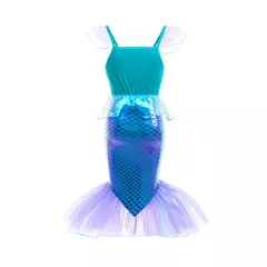 Meninas roxo-azul sereia ariel cosplay vestido de halloween vestido de festa de aniversário meninas praia vestido de férias