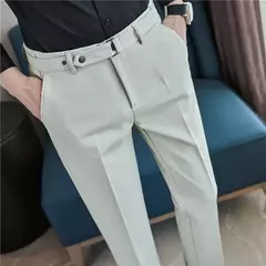Calça formal masculina estilo britânico, monocromática, fina, casual, de negócios, escritório, social, calça de tornozelo, streetwear, alta qualidade na internet