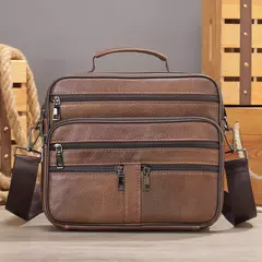 Bolsa de ombro de couro genuíno para homens Bolsa preta de couro, saco do mensageiro do escritório do negócio, saco crossbody masculino