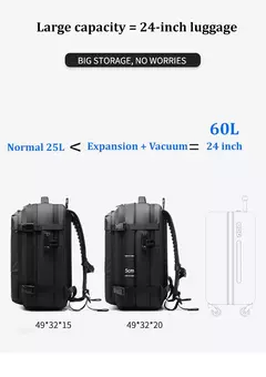 Mochila de viagem de compressão a vácuo de grande capacidade para homens, 17 "mochila laptop, mochila expandida