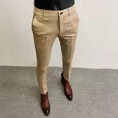 Calças justas de estiramento formal masculinas, calças casuais, roupa de cor sólida, calças de terno fashion
