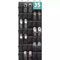 35 bolsos sobre a porta organizador de sapatos grandes bolsos de malha com 4 ganchos tecido transparente sapato rack saco de armazenamento para o quarto