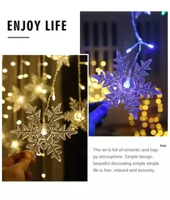 LED Fairy String Luzes De Natal, Floco De Neve Cortina, Guirlanda Impermeável, Festa De Feriado, Decoração De Natal, 3.5m, 2024 na internet