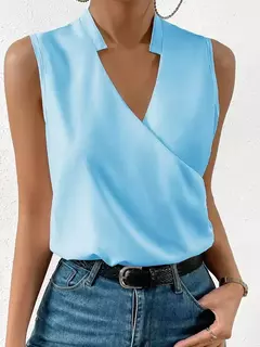 Blusa feminina com gola v sem mangas estampada, blusa branca, camisa casual feminina, moda verão, 2023 - Wolf Magazine