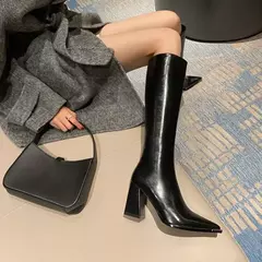 Botas de salto alto para mulheres, zíperes laterais, botas longas para senhoras - loja online