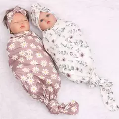 Recém-nascido Swaddle Wrap, Recebendo Cobertor para Recém-nascidos, Acessórios Bebês, Soft Floral Headband, Chapéu, Itens de cama, 3 Pcs por Conjunto - comprar online