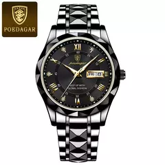 POEDAGAR-Relógio de pulso quartzo em aço inoxidável impermeável masculino, marca superior, luxo, luminoso, data, semana, relógios masculinos na internet