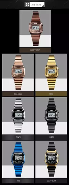 Skmei-Relógio de luxo em aço inoxidável para mulheres, contagem regressiva, relógio de pulso feminino, impermeável, relógio Chrono Digital, moda