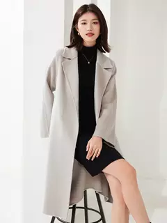 Casaco de lã dupla face feminino com cinto, fivela, 10% casaco de caxemira, cintura amarrada, top longo, moda outono e inverno, 90% lã, novo - comprar online