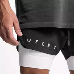 Calções esportivos masculinos de deck duplo, secagem rápida, moletom de corrida muscular, 2 em 1, treino de fitness, verão na internet