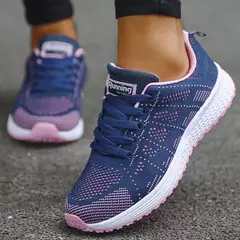 Tênis respiráveis para mulheres, plus size, sapatos de caminhada, tecido de malha, laço, calçado feminino, moda feminina, novo, 2024 na internet