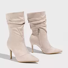Botas de camurça plissadas para mulheres, salto alto, zíper, meio da panturrilha, passarela, plus size, moda outono - Wolf Magazine