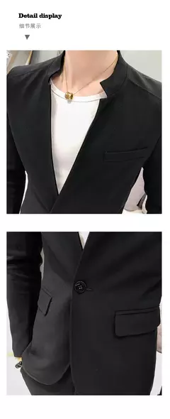 New (Blazer+ Pants) Men's Fashion Business Korean Version of Gentleman Zhongshan Stand Collar Casual British Style 2-piece Set