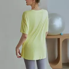 Camiseta Esportiva Feminina de Fitness, Tops Soltos, Manga Curta Dividida, Camisas Secas Rápidas, Roupa de Lazer, Blusa, Top Yoga, Corrida, 2022