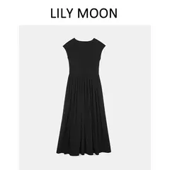 Imagem do LILYMOON-vestido longo de emenda francês, saia de cintura alta, preto, fino, temperamento, cem, moda, verão