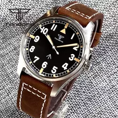 Relógios piloto de mergulho automático Tandorio para homens, vidro safira, mostrador luminoso verde, pulseira de couro, coroa de parafuso, NH35A, 20Bar, 39mm - Wolf Magazine