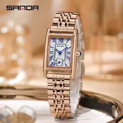 SANDA-relógio de couro com mostrador retangular para mulheres, marca superior, design de moda, design elegante, resistente à água, quartzo, movimento, vestido de negócios, novo, quente - Wolf Magazine