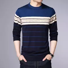 Pulôver de malha listrada manga comprida masculino, top casual fashion, primavera e outono - Wolf Magazine