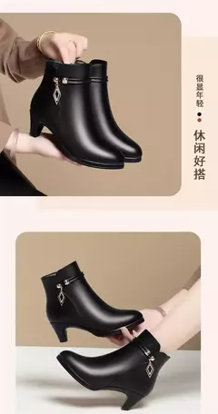 Botas de inverno de couro macio para a mamãe, Sapatos de plataforma pretos eleg na internet