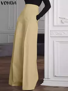 Imagem do Vonda-Calça de perna larga, cintura alta com zíper, calça palazzo comprida, monocromática, elegante, escritório, moda, casual, verão, 2022