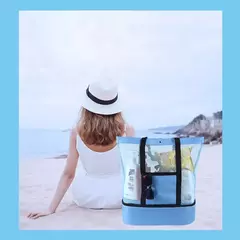 Imagem do Bolsa de praia de piquenique para mulheres, malha, transparente, camada dupla, armazenamento de natação, alta capacidade, sacolas de compras