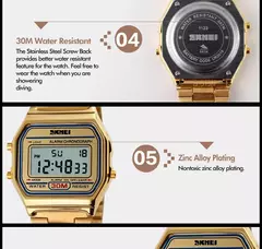 Skmei-Relógio digital à prova d'água para homens, pulseira de aço inoxidável, display LED, relógios esportivos casuais, moda, 1123 - loja online