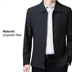 Jaquetas monocromáticas à prova de vento para homens de meia idade, casaco com zíper com gola lapela, jaquetas casuais masculinas, 5 tamanhos, inverno - Wolf Magazine