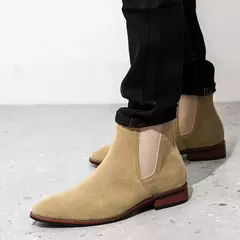 Imagem do Botas de camurça de vaca masculina, couro genuíno, sapato alto, bota casual no tornozelo, curta, estilo britânico, moda, inverno