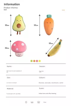 Travesseiro de frutas recheadas para meninas brinquedo de pelúcia banana macia cogumelo dos desenhos animados, cenoura e abacate presente para meninas