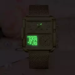 LIGE-Relógio Dual Display para Mulher, Relógios Quadrados Criativos para Senhoras, Relógio Casual de Ouro, Marca de Luxo, 2022