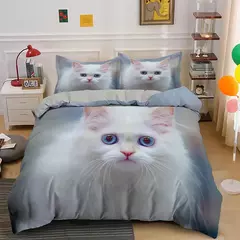 Conjunto de cama 3D gato para meninas e meninos, edredão de poliéster, fronha, - Wolf Magazine