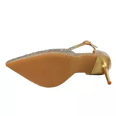 Mulheres Sexy 10cm Sandálias De Salto Alto Do Casamento Glitter Saltos De Noiva Champanhe Bombas De Ouro Fetiche Stiletto Crystal Glitter Strap Shoes - loja online