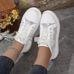 Tênis de lona respirável para mulheres, sapatos brancos casuais, sapatos de grife, nova moda, verão, 2024 - loja online
