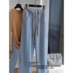 Jeans macio de perna larga feminino, cintura alta, ajuste solto, design emagrecedor, calça com fundo de sino, vintage, verão - Wolf Magazine