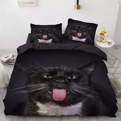 Conjunto de cama 3D gato para meninas e meninos, edredão de poliéster, fronha, - Wolf Magazine