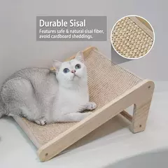 Poste para arranhar gatos de sisal em forma de L com base de madeira - brinquedo durável para animais de estimação, protetor de móveis de parede, brinquedo interno para gatos